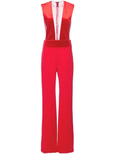 Shop Galvan Gwyneth Tulle Panel Jumpsuit In Red