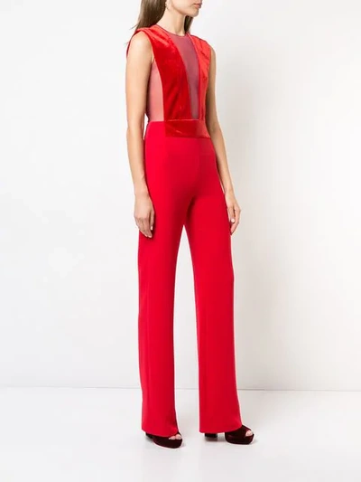 Shop Galvan Gwyneth Tulle Panel Jumpsuit In Red