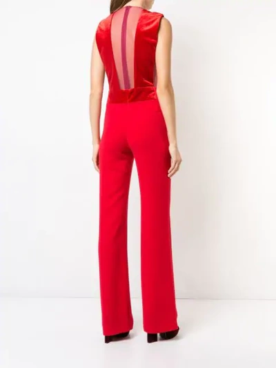 Shop Galvan Gwyneth Tulle Panel Jumpsuit In Red