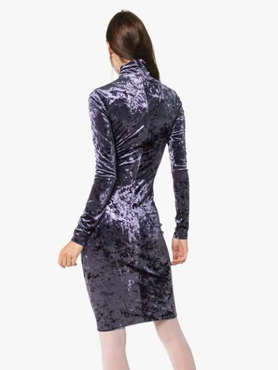 Shop Off-white Fitted Velvet Dress In Blue