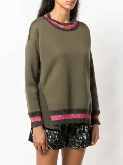 Shop Moncler Lurex Stripe Trim Sweater In Green