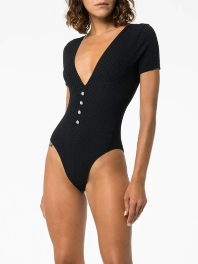 Shop Leslie Amon Deep V-neck Swimsuit In Black