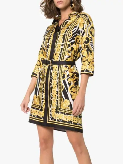 Shop Versace Baroque Shirt Dress - Yellow