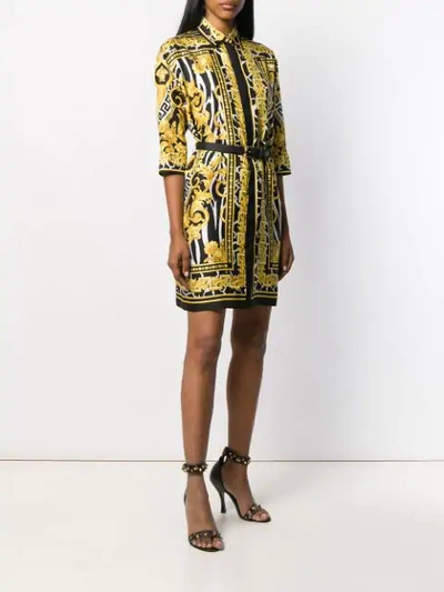 Shop Versace Baroque Shirt Dress - Yellow