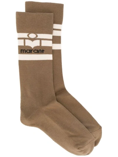 Shop Isabel Marant Viby Logo Socks - Brown