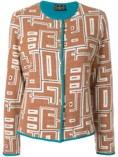 Pre-owned Fendi Graphic Print Cardigan In Brown