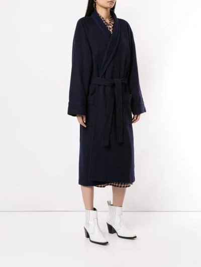 Shop Burberry Robe-style Tie-waist Coat - Blue