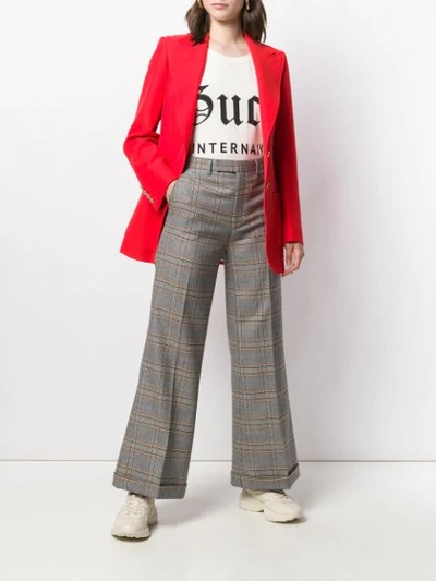 Shop Gucci Plaid Flared Trousers In Grey
