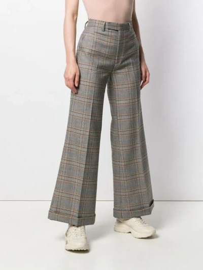 Shop Gucci Plaid Flared Trousers In Grey