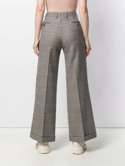 Shop Gucci Plaid Flared Trousers In Grey