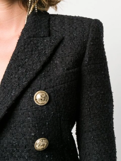 Shop Balmain Double Breasted Tweed Blazer In Black