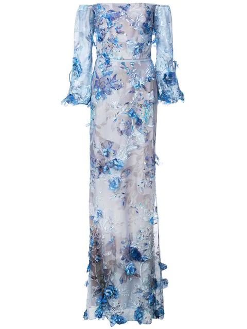 marchesa floral embroidered gown