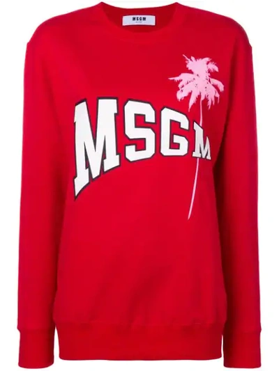Shop Msgm Printed Logo Sweater In Red