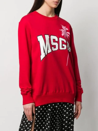 Shop Msgm Printed Logo Sweater In Red