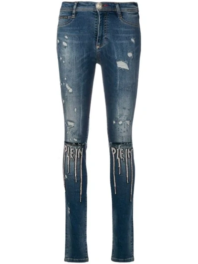Shop Philipp Plein Distressed Skinny Jeans In Blue