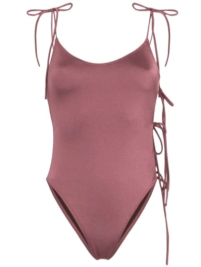 Shop Ack Tintarella Side-tie Swimsuit In Brown