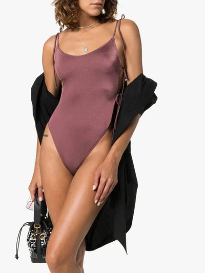 Shop Ack Tintarella Side-tie Swimsuit In Brown