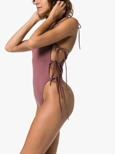 Shop Ack Tintarella Side-tie Swimsuit In Brown