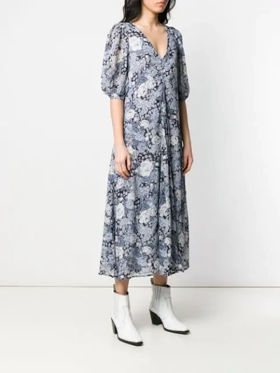 Shop Ganni Heather Floral Dress In Blue