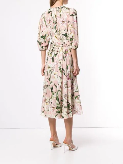 Shop Dolce & Gabbana Lily Print Belted Dress In Pink