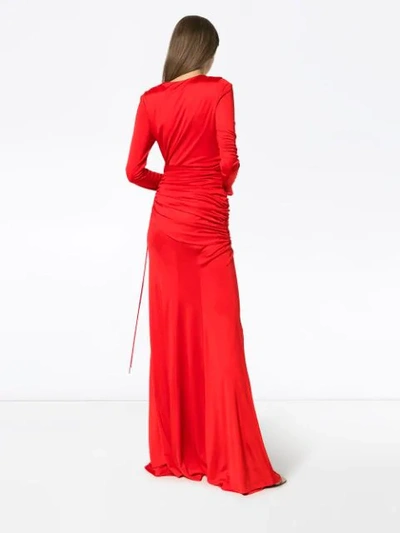 Shop Galvan Allegra Ruched Waist Long Dress In Red