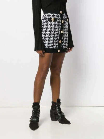 Shop Balmain Houndstooth Mini Skirt In Black
