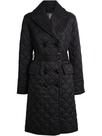 Shop Burberry Lightweight Diamond Quilted Coat In Black