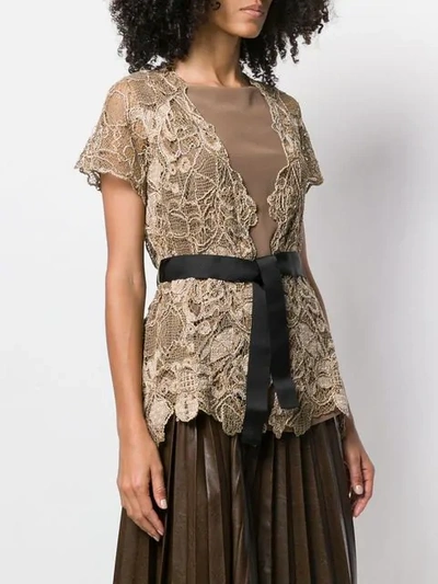 BRUNELLO CUCINELLI BELTED LACE TOP - 金色