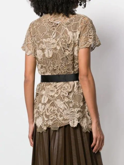 BRUNELLO CUCINELLI BELTED LACE TOP - 金色