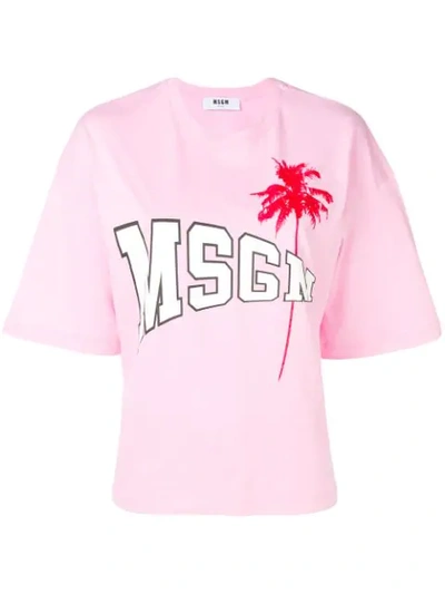 Msgm Logo Palm Tree T-shirt In Pink