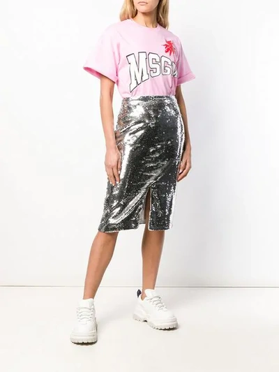 Msgm Logo Palm Tree T-shirt In Pink