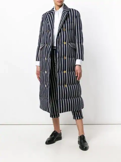 Shop Thom Browne Chenille Banker Stripe Wool & Cotton Overcoat In Blue
