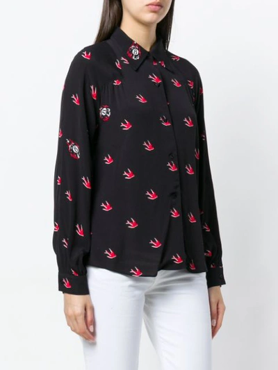 Shop Mcq By Alexander Mcqueen Mcq Alexander Mcqueen Swallow Print Shirt - Black