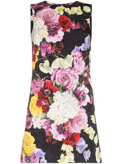 Shop Dolce & Gabbana Floral Print Jacquard Dress - Black