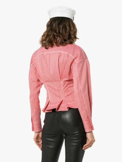 Shop Versace Check Print Zip Detail Cropped Jacket In Red