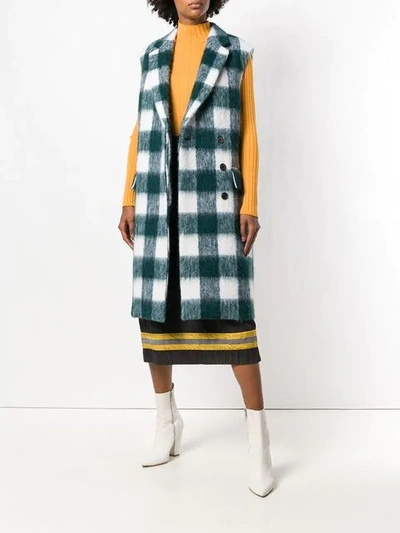 checked midi vest coat