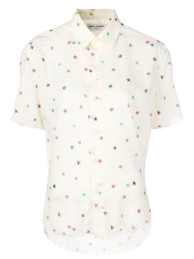 Shop Saint Laurent Star-print Short-sleeve Shirt In Neutrals