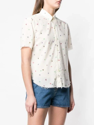 Shop Saint Laurent Star-print Short-sleeve Shirt In Neutrals