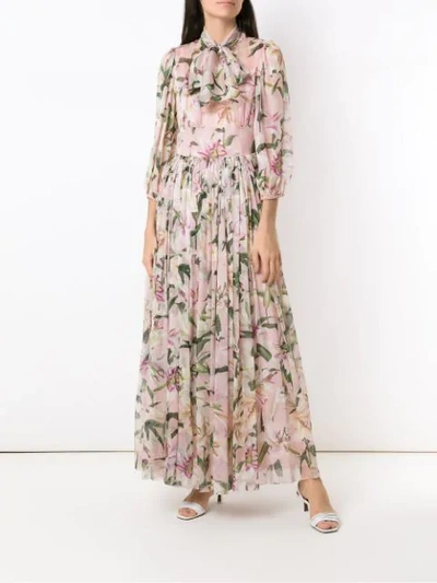 Shop Dolce & Gabbana Lily-print Pussy Bow Maxi Dress In Pink