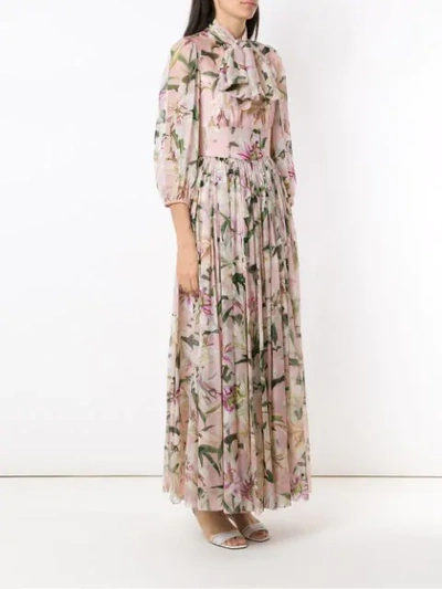 Shop Dolce & Gabbana Lily-print Pussy Bow Maxi Dress In Pink