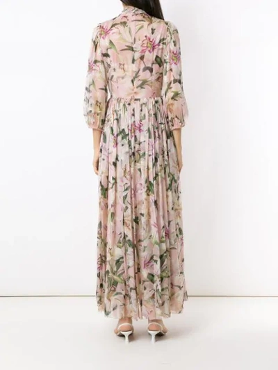 Shop Dolce & Gabbana Lily-print Pussy Bow Maxi Dress In Pink