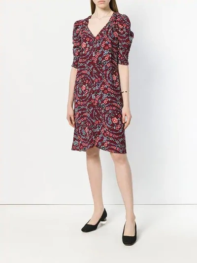 floral print ruched sleeves dress