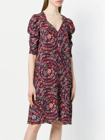 Shop See By Chloé Floral Print Ruched Sleeves Dress In Red