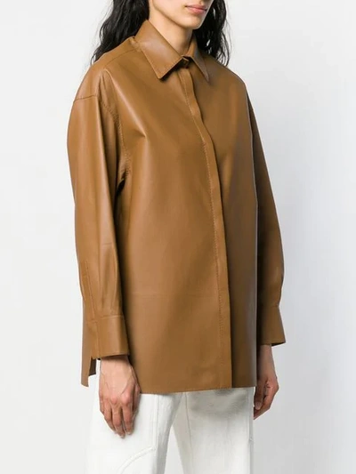 Shop Agnona Leather Shirt Jacket - Brown