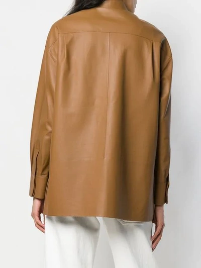 Shop Agnona Leather Shirt Jacket - Brown