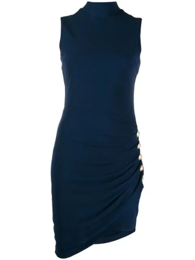 Shop Balmain Draped Mini Dress In Blue