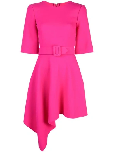 Shop Oscar De La Renta Drape Front Mini Belted Dress In Pink