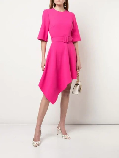 Shop Oscar De La Renta Drape Front Mini Belted Dress In Pink