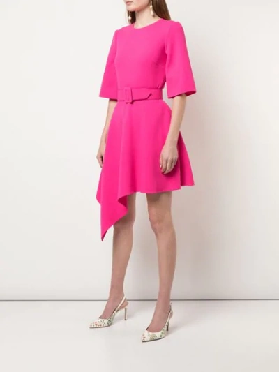 Shop Oscar De La Renta Drape Front Mini Belted Dress In Pink