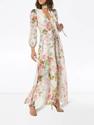 Shop Zimmermann Heather Garden Floral Print Maxi Dress In Neutrals